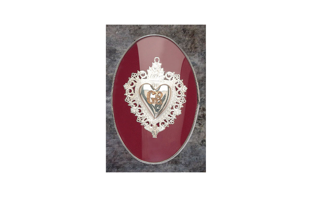 CUORE VOTIVO IN METALLO ARGENTATO  Quadretto ovale con cuore Votivo cm 10x13